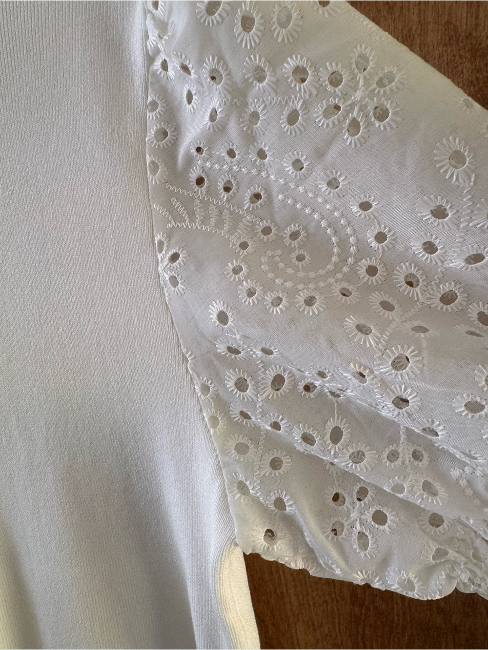 White Layered Eyelet Puff Sleeve Top - Picture 7 of 14